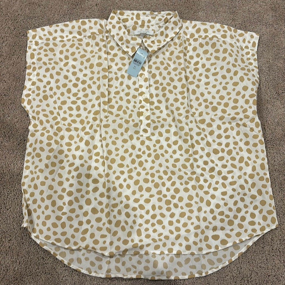 - Ann Taylor Printed Blouse w/ Gold Dots